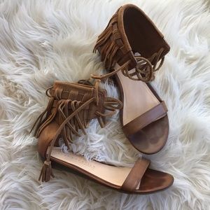 Tan VERY VOLATILE Fringed Ankle Cuff Sandal size 7